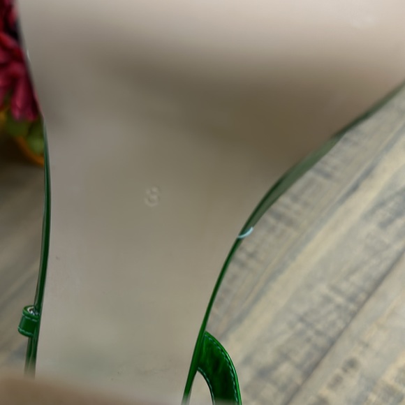 Vivianly Metallic Green Clear Toe Strap Platform Wide Heel Sandals - Picture 5 of 11